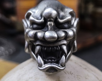 Japanese prajna demon ring, samurai mask ring,Demon Skull Ring