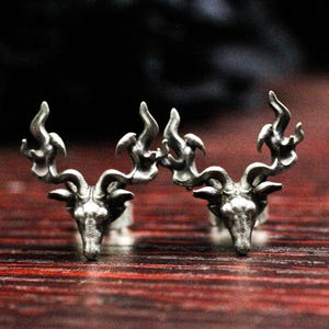 Deer antler earrings, sterling silver deer head earrings, nature spirit earrings, animal spirit earrings, silver stag earrings