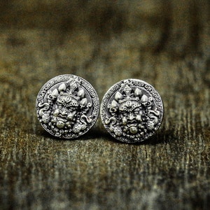 Auspicious God of Wealth Earrings\Decoration Silver Jewelry Chinese Culture God of Wealth Master Buddhist Faith Pray for Wealth Protection