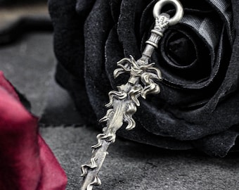 Dragon Flaming Sword Pendant Necklace: Gothic Jewelry Gift