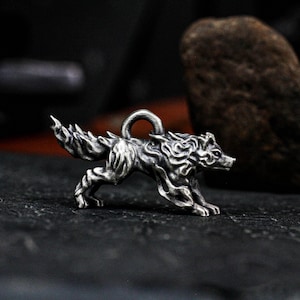 Flame Wolf Pendant, Wild Wolf Necklace Gift - Celtic Wolf Pendant, Wolf Necklace, Sterling Silver Male Wolf Pendant, Ethnic Design