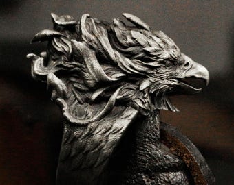 Keltischer Adlerkopf-Ring: Von Hand geschnitzter 925er Silber Phoenix-Schmuck