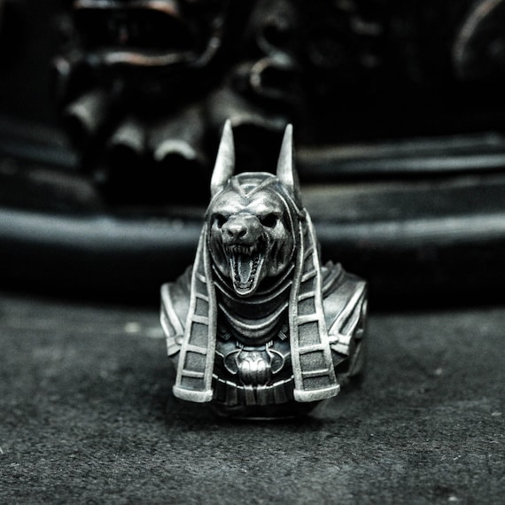 Handmade Sterling Silver Anubis Ring: Egyptian Mythology Jewelry