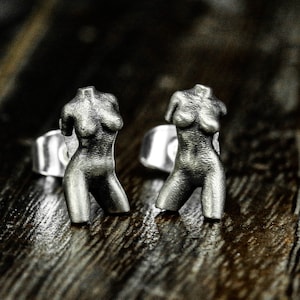 Women's Body Earrings-Body Earrings-Character Earrings-Silver Women's Jewelry-Goddess Jewelry-Self-Love Jewelry-Torso Jewelry