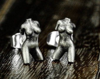 Women's Body Earrings-Body Earrings-Character Earrings-Silver Women's Jewelry-Goddess Jewelry-Self-Love Jewelry-Torso Jewelry