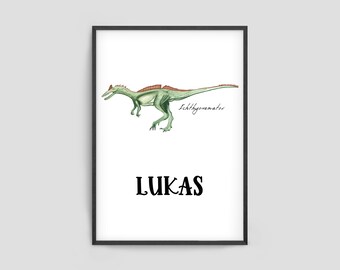 Dinosaurier Poster Kinderzimmer Junge Mädchen Wandkunst Ausdruck personalisiert mit Name Babyzimmer