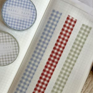 Washi tape met gingham-patroon, afplaktape, washi tape voor dagboeken, kleurrijke washi tape, zomerdagboeken, zomerstationery