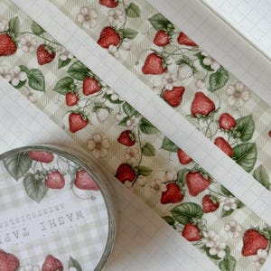 nastro washi alla fragola, nastro adesivo di carta, nastro washi per cancelleria per journaling, nastro washi a quadretti a quadretti, frutta estiva, journaling estivo, washi da 20 mm