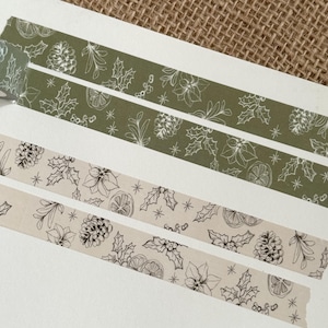 winter plantaardige washi tape, masking tape, planner elementen, bujo benodigdheden, kerst washi tape, winter washi tape, eenvoudige washi tape