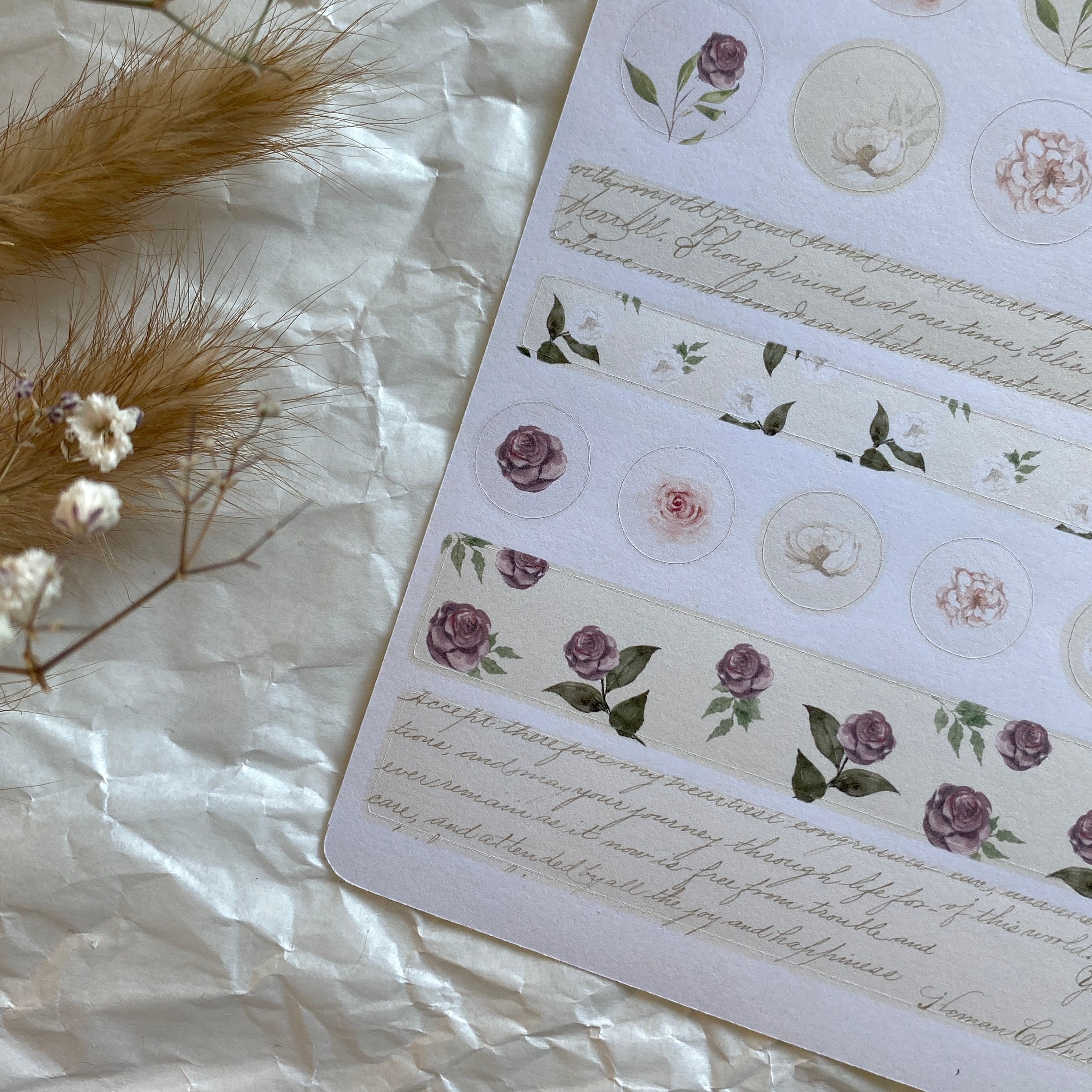 Vintage Flowers Dots and Washi Tape Sticker Sheet for Journaling and ...