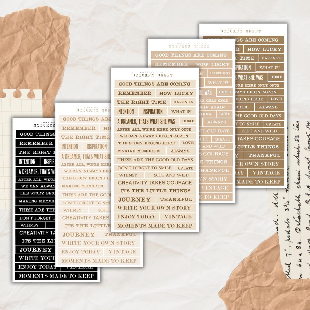 Typed Sticker Typed Words and Quotes Sticker Sheet Bundle, Neutral Sticker, Planner ...
