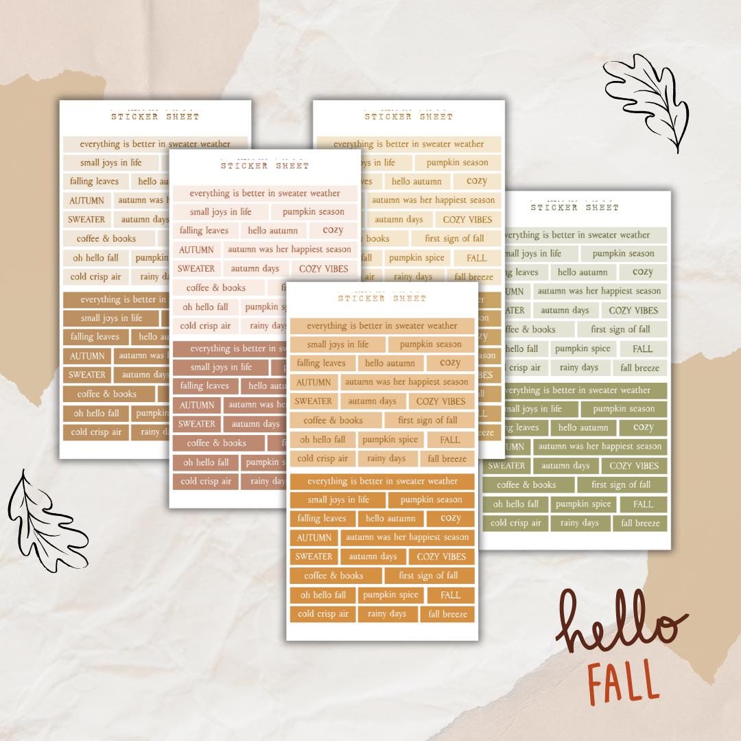 Typed Sticker Typed Autumn Quotes Sticker Sheet Bundle, Autumn Sticker, Planner ...