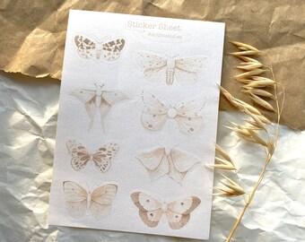 Moths and butterfly’s sticker sheet for journaling and penpaling