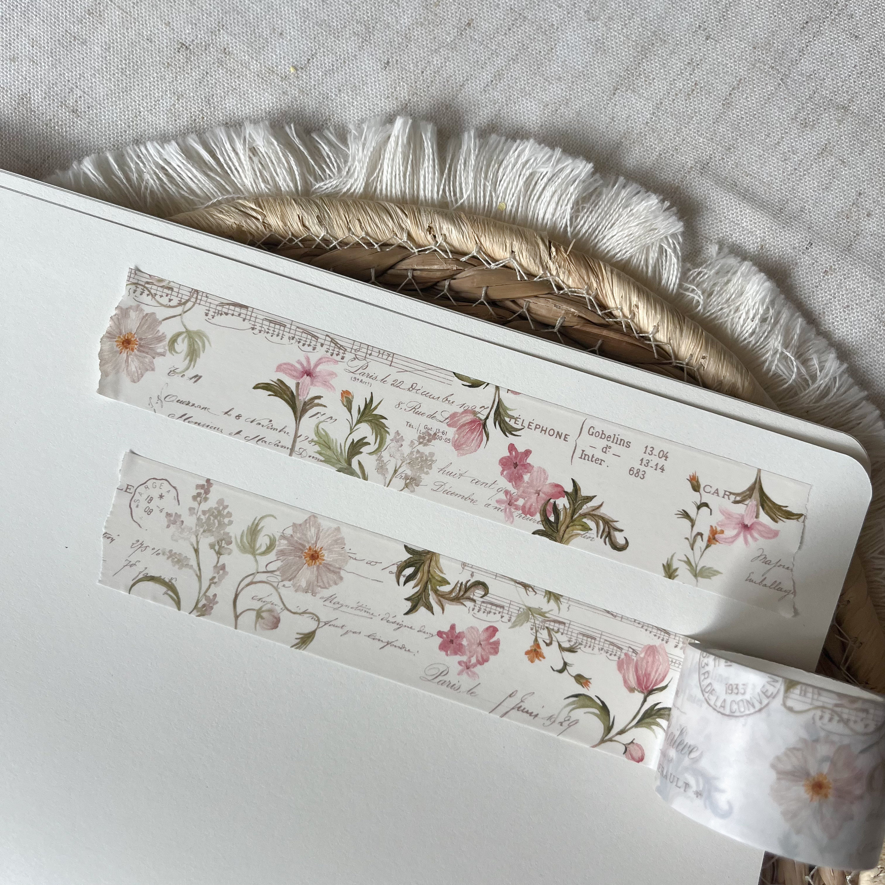 vintage flower and ephemera washi tape for journaling and penpaling, vintage washi tape