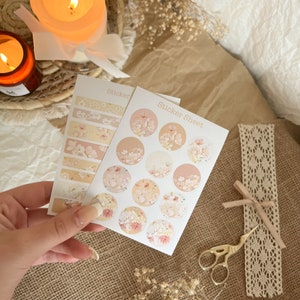 Lumiere flower dots and washi tape sticker sheet | decorative sticker sheet, bujo sticker, planner sticker