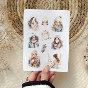 winter girls sticker sheet, book stickers, christmas sticker sheet, winter sticker sheet