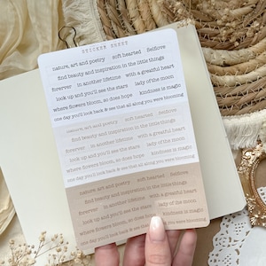 foglio di adesivi con parole digitate "natura, arte e poesia", adesivo per diario, forniture per diario proiettile, adesivo per pianificatore, foglio di adesivi floreali