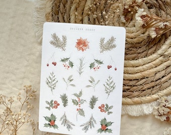 winter greenery sticker sheet, planner stickers, christmas sticker sheet, winter sticker sheet