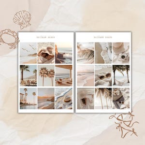 Paquete de hojas de pegatinas con fotos de días de playa, pegatinas de verano, pegatinas para planificador, hojas de pegatinas con imágenes, pegatinas para moodboard, suministros para planificador