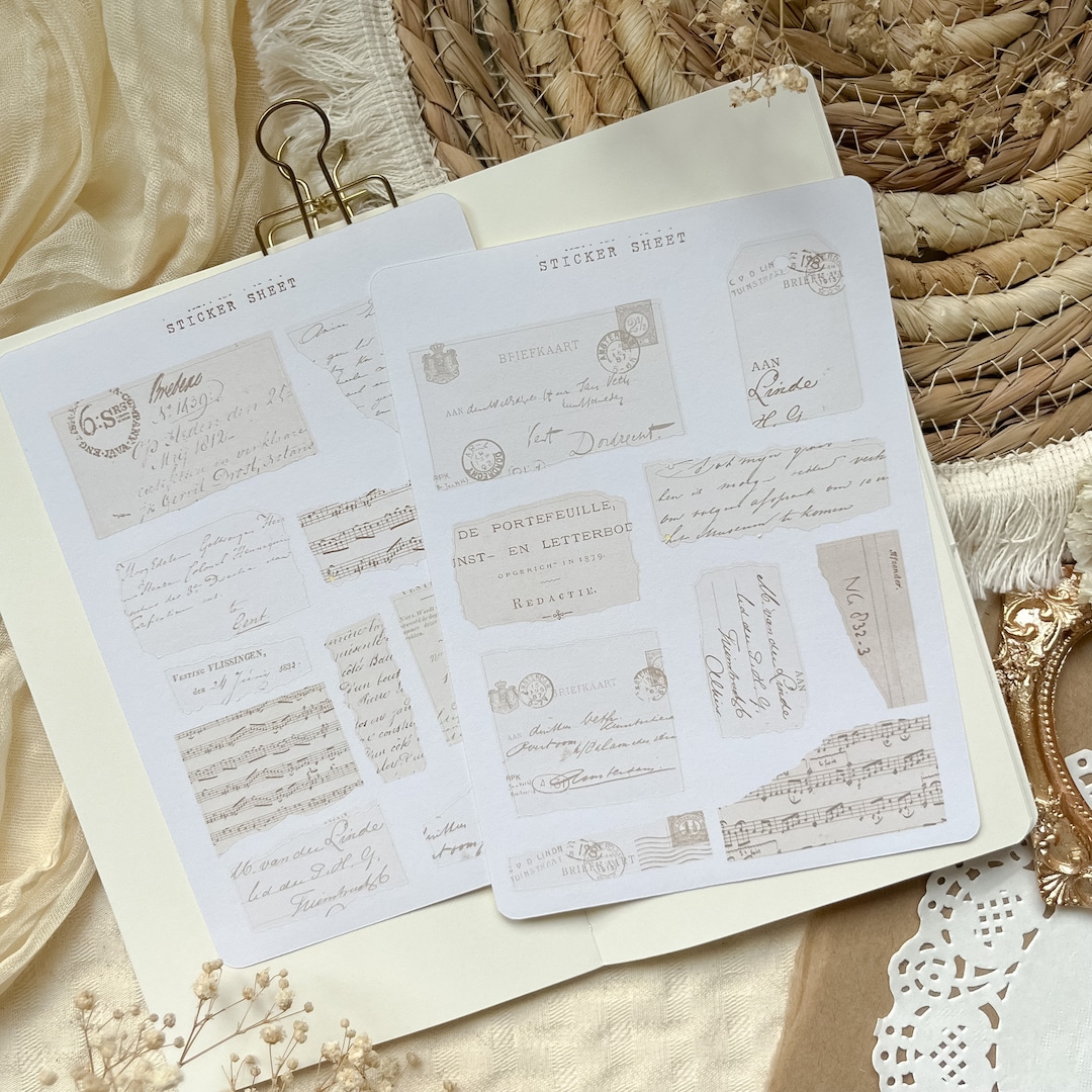 Vintage Letter Paper Scraps Sticker Sheet, Journaling Sticker, Bullet ...