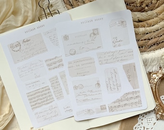 vintage letter paper scraps sticker sheet, journaling sticker, bullet journal supplies, planner sticker