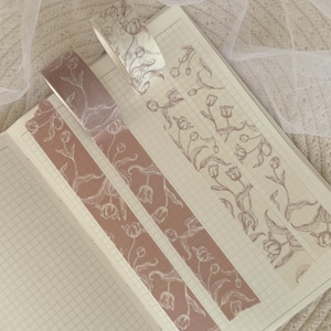 pink tulip washi tape, masking tape, floral washi tape, bujo supplies, line art washi tape, pink washi, flower, spring washi tape