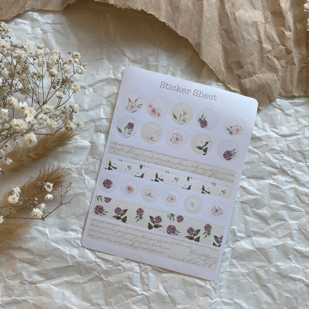 Vintage Flowers Dots and Washi Tape Sticker Sheet for Journaling and ...