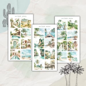 Paquete de pegatinas con imágenes de destinos de verano, pegatinas de verano, pegatinas con imágenes, pegatinas de vacaciones, verano, playa, tropical