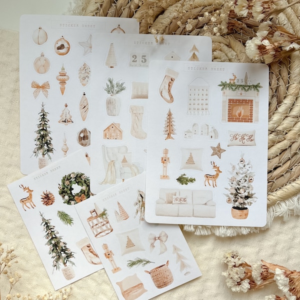 white christmas home decor sticker sheet, Christmas sticker, winter sticker, planner sticker