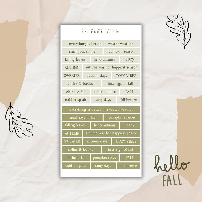 Typed Sticker Typed Autumn Quotes Sticker Sheet Bundle, Autumn Sticker, Planner ...