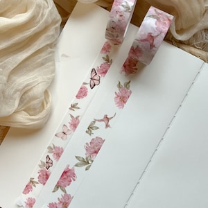 peonies washi tape, masking tape, planner elements, bujo supplies, planner washi tape