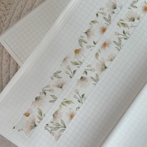 Witte madeliefjes washi tape, afplakband, washi tape voor dagboeken, eenvoudige washi tape, vintage washi tape, bloemen washi