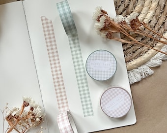 soft pink and green gingham grid washi tape, masking tape, planner elements, bujo supplies, planner washi tape