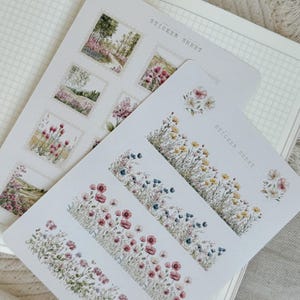 meadow stamp sticker sheet, journaling sticker, journal supplies, planner sticker, flower sticker sheet, stamp sticker, spring, post stamp