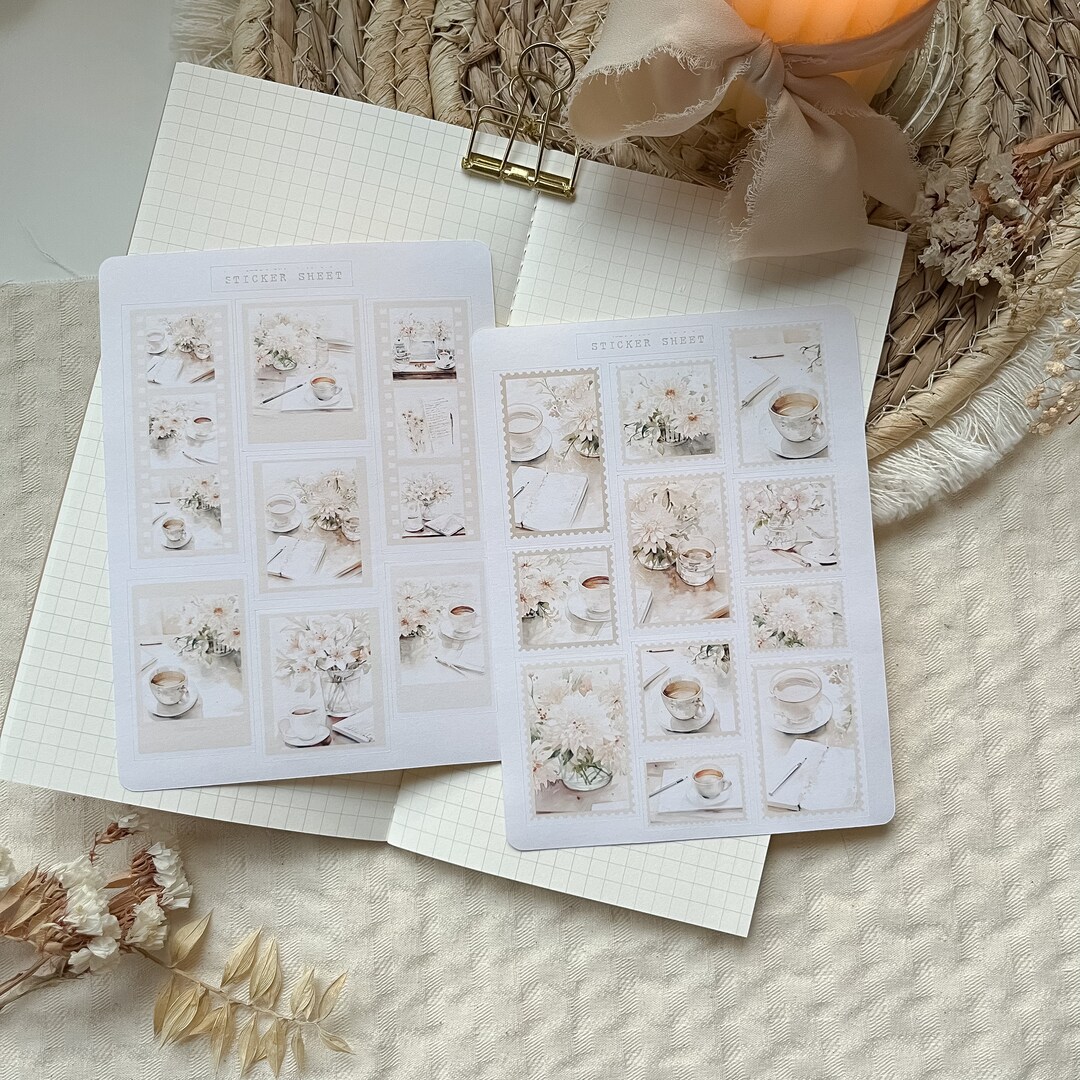 Floral Planner Frame and Post Stamp Sticker Sheet, Planner Stickers ...
