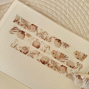 boho dried flower washi tape, masking tape, floral washi tape, bujo supplies, planner washi tape, neutral washi, boho flower