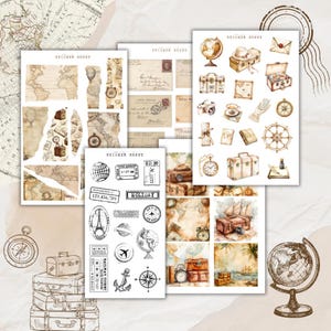 pacchetto di fogli di adesivi da viaggio vintage, adesivo da viaggio, adesivo per pianificatore, effimeri vintage, adesivo francobollo, adesivo da viaggio, vacanza,