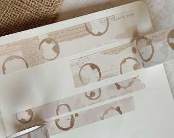coffee stains washi tape, masking tape, planner elements, bujo supplies, brown washi tape