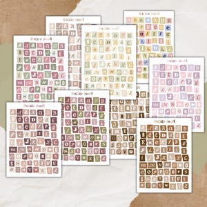 colorful torn paper alphabet sticker sheet, junk journal sticker, planner, scrapbook, letters, ransom note letters, cut out alphabet