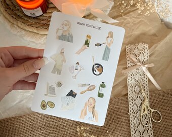 slow morning sticker sheet | cozy sticker, bujo sticker, journal sticker