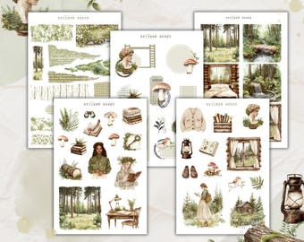 lost in the forest sticker sheet bundle, spring sticker, planner sticker, forest sticker sheet, nature, scenery, sticker for planning