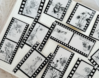 vintage film and vintage photo frame die cut sticker pocket, scrapbooking supplies, die cut sticker pocket