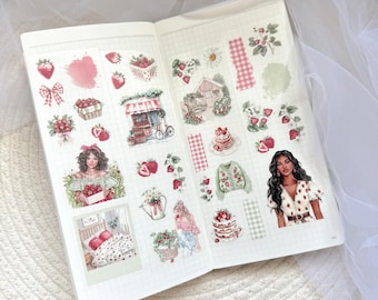 strawberry season pet tape, fruit, flowers and girls pet tape for journal, planner, stationery, summer fruit pet tape, washi tape