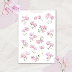 purple tulip sticker sheet, spring sticker, planner sticker, tulip sticker sheet, spring, flower, tulip, deco sticker sheet, floral sticker