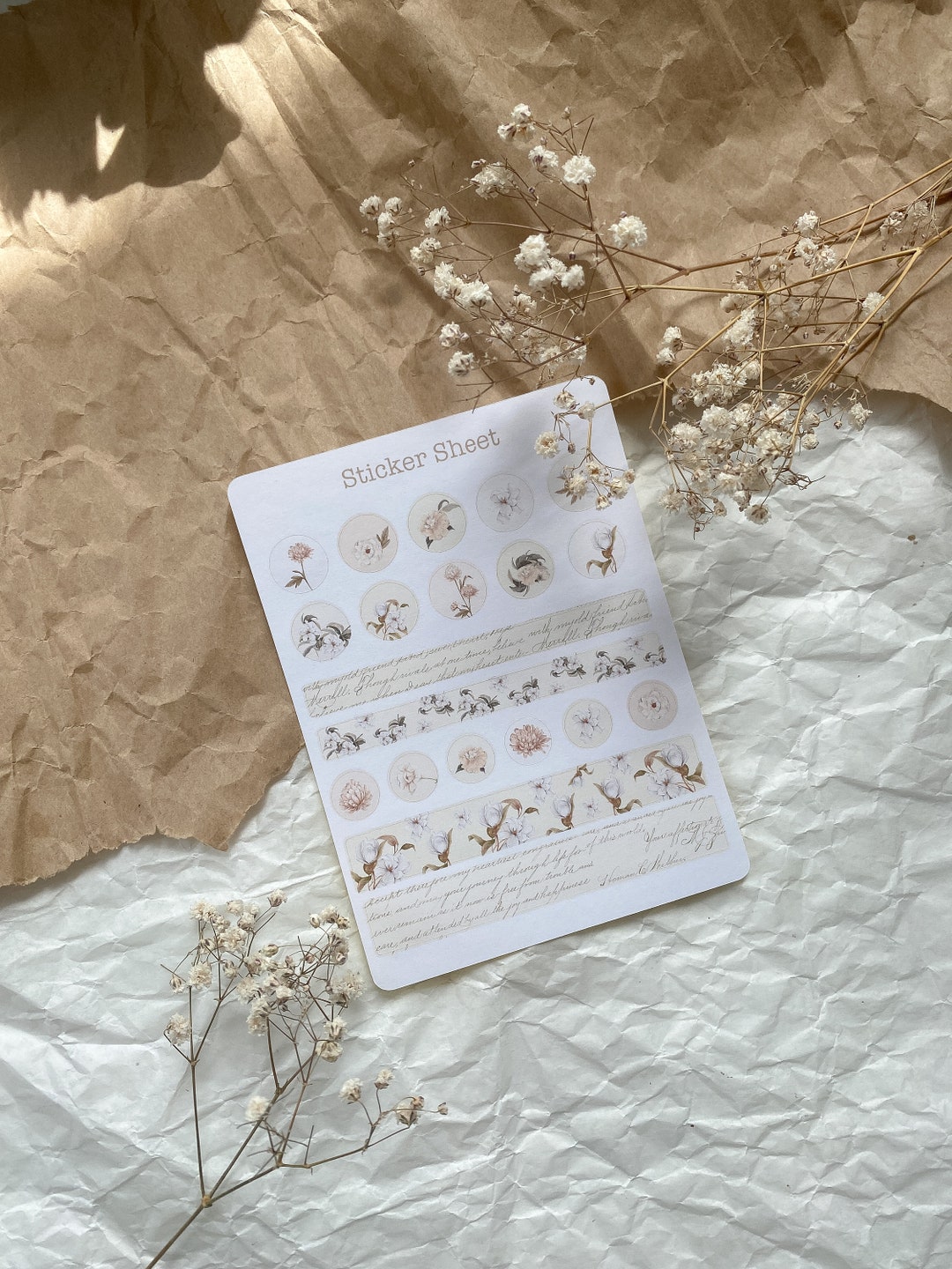 Vintage Flower Dots and Washi Tape Sticker Sheet - Etsy