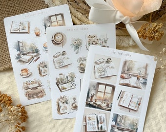 at the desk planner sticker sheets, coffee journal sticker sheet