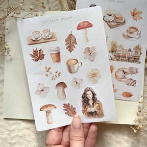 cozy autumn coffee shop sticker sheet | coffee sticker, planner sticker, bujo sticker, vintage sticker