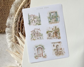 Italian summer house sticker sheet, journaling sticker, boho summer sticker, planner sticker, summer beach sticker sheet,
