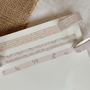 vintage handwriting, music pattern washi tape, masking tape, planner elements, bujo supplies, brown washi tape