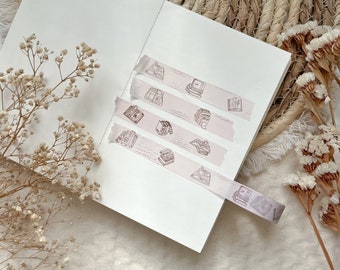 book washi tape for journaling and penpaling, bookish washi tape, reading washi tape, bookstore washi tape